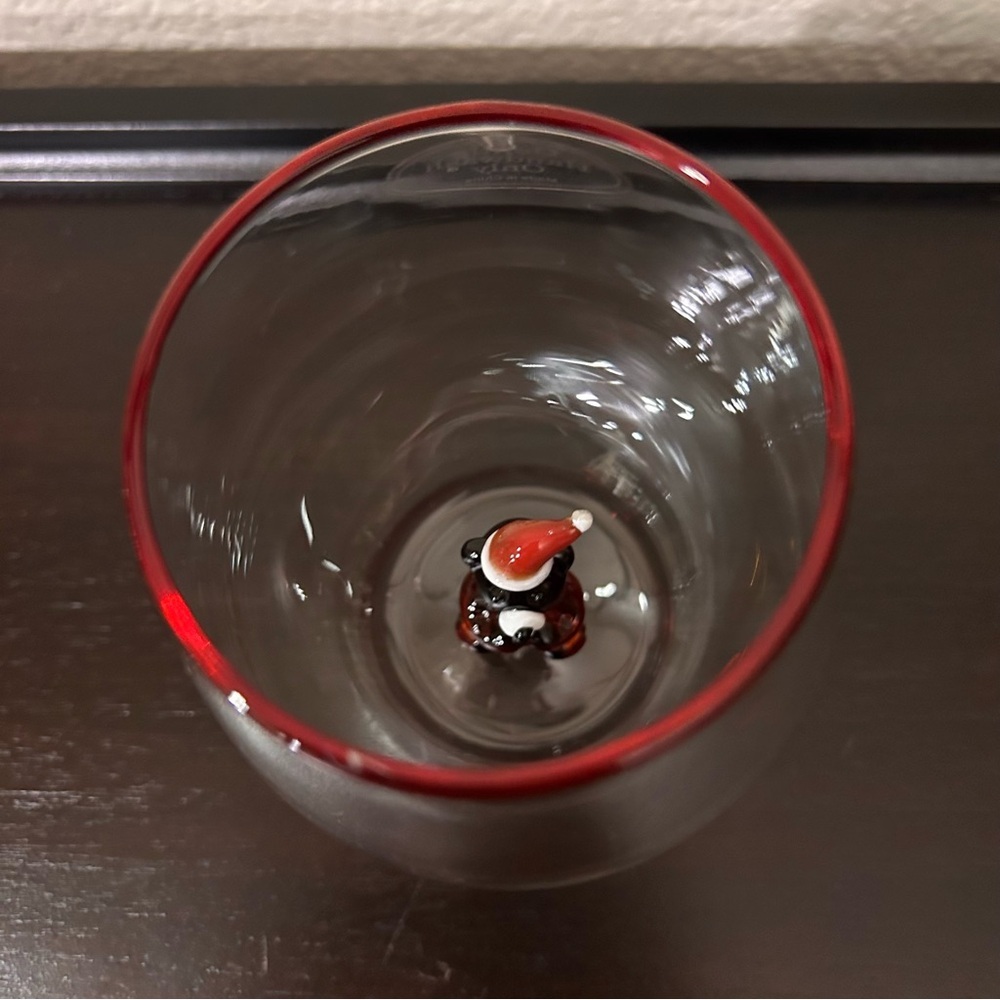 Anthropologie Jolly Icon Stemless Wine Glass Teddy Bear Santa Hat NEW - Picture 6 of 11